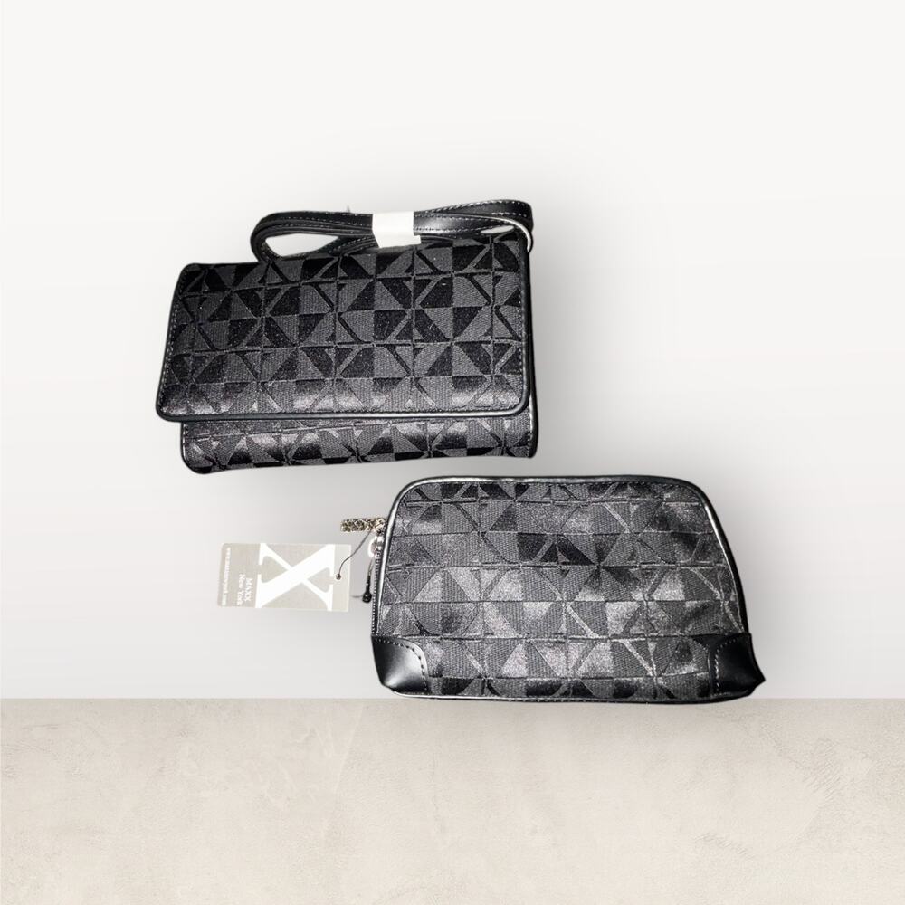 Maxx New York Black Organizer Wallet /Handbag & Matching Cosmetic Bag NEW